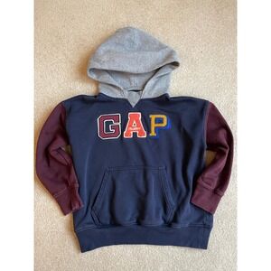 GAP Kids Vintage Embroidered Hoodie Athletic Block Navy Burgundy Grey Size S 6 7